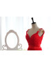 Red Chiffon Deep V Back Sexy Long Prom Dress